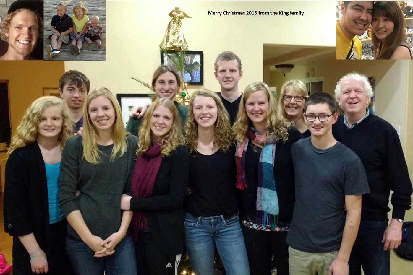 Photo from the 2015 Christmas letter: the King family together, Merry Christmas 2015